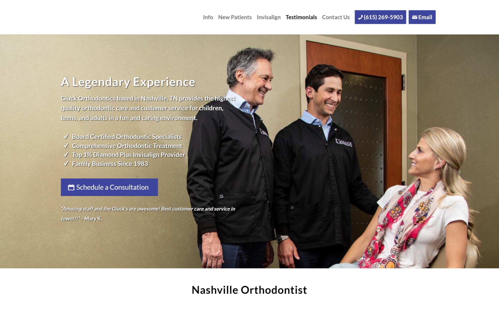 The screenshot of gluck orthodontics website