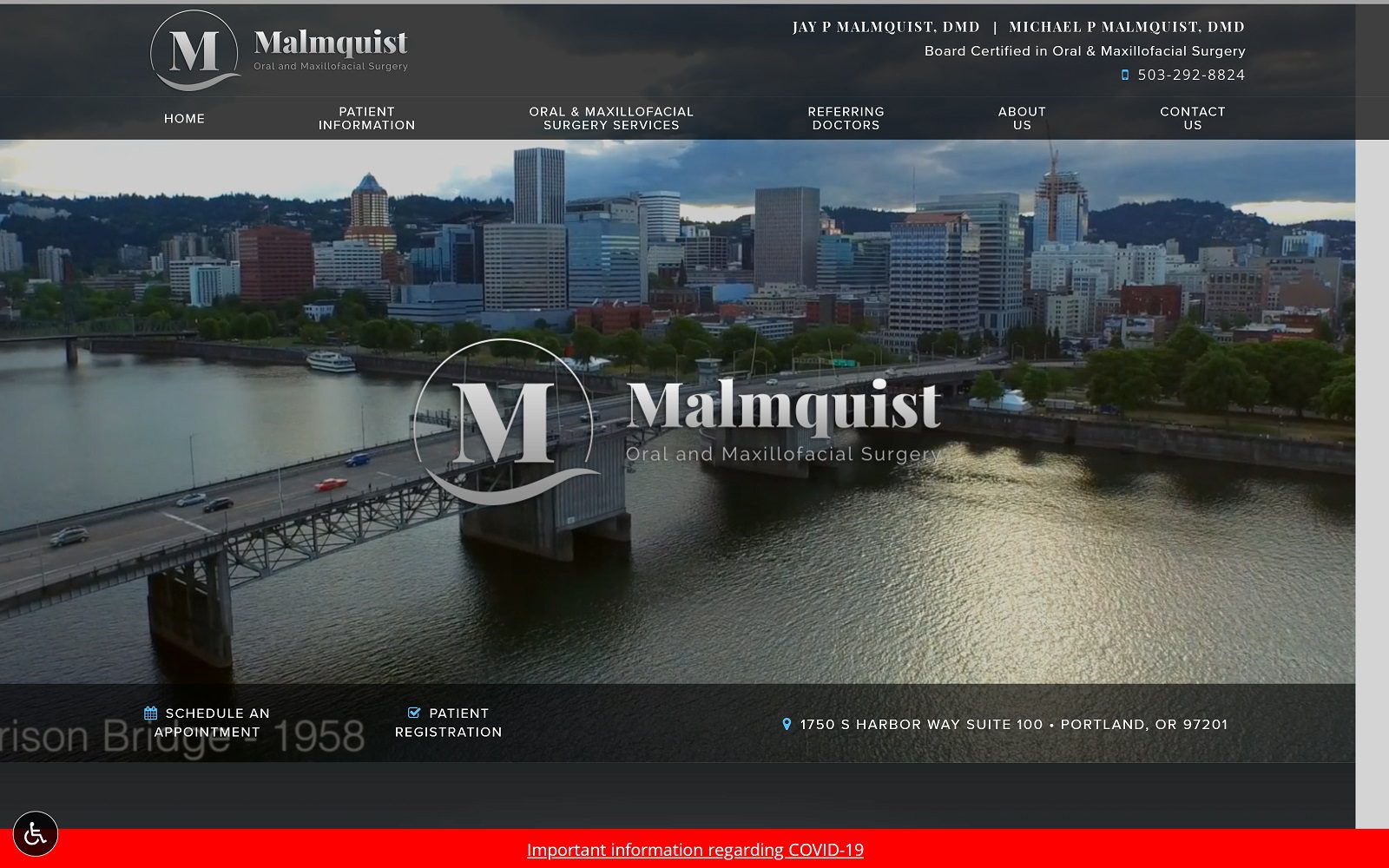 The screenshot of malmquist oral and maxillofacial surgery website