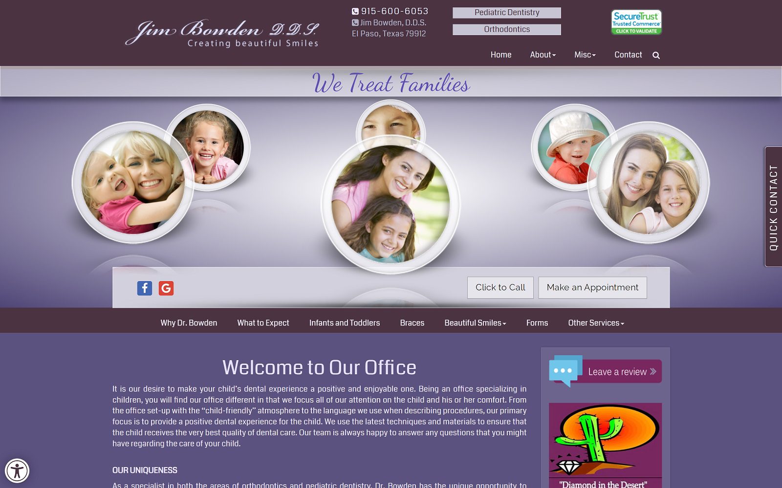 The screenshot of jim bowden, dds website