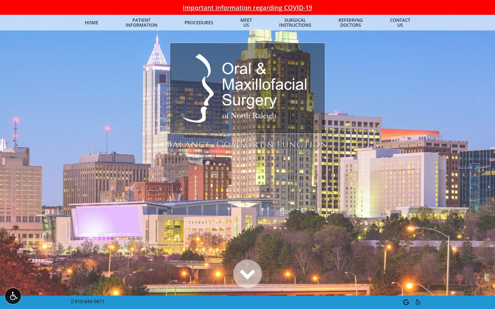 The screenshot of oral & maxillofacial surgery of north raleigh: mark f. Kozacko, dds website