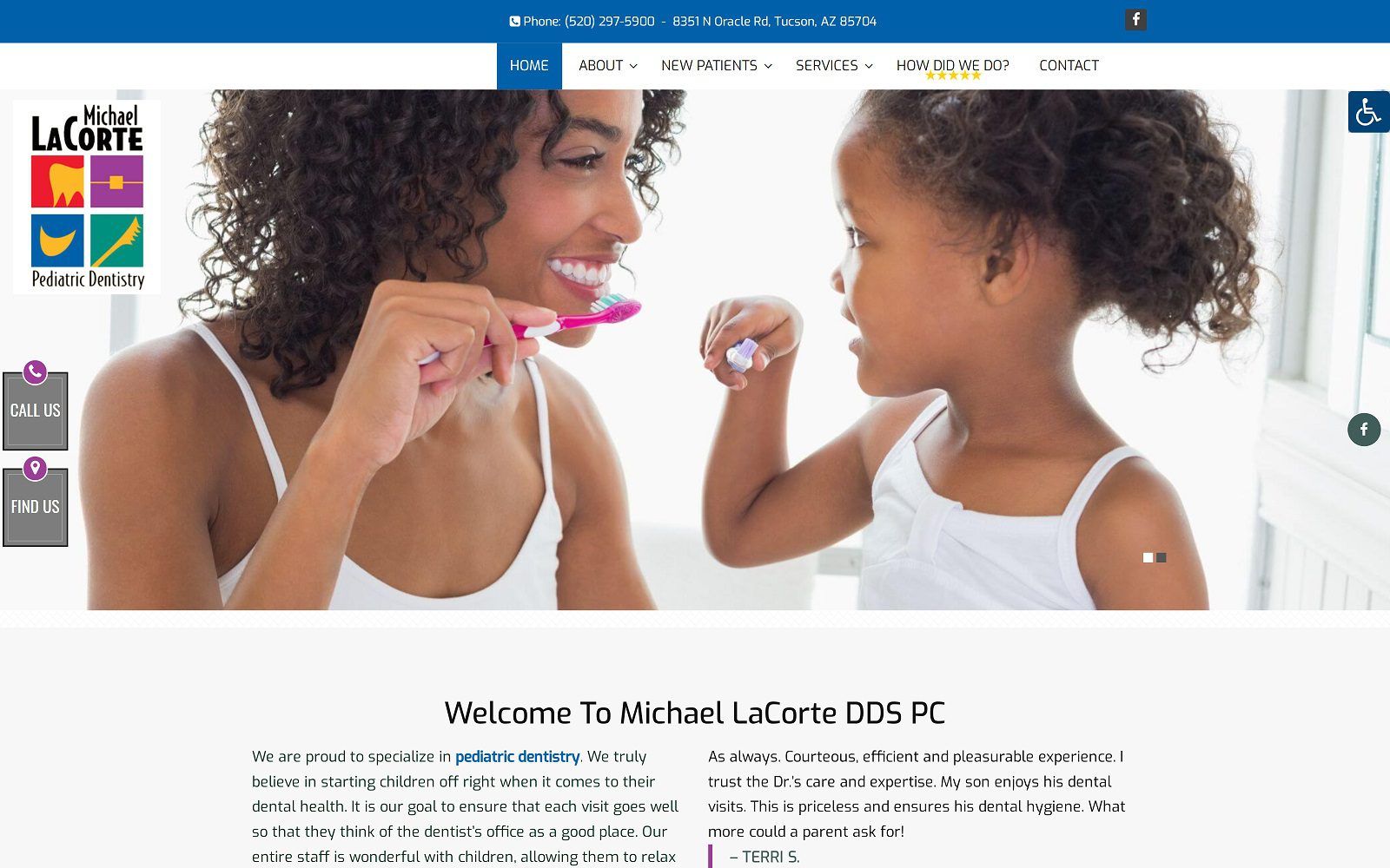 The screenshot of michael lacorte dds pc - pediatric dentist website