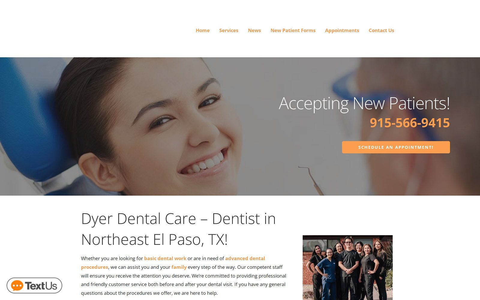 The screenshot of dyer dental care website