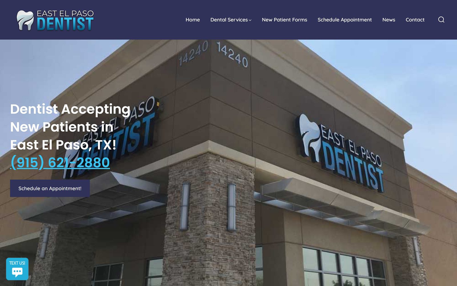 The screenshot of east el paso dentist website