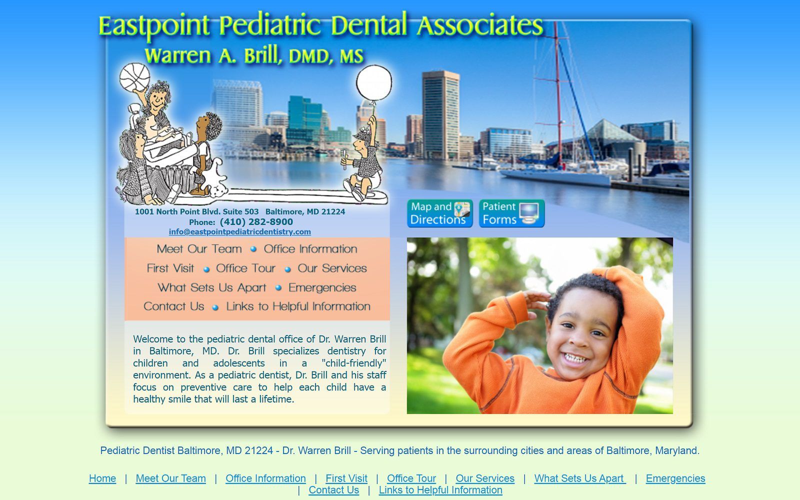 The screenshot of eastpoint pediatric dental associates warren a. Brill, dmd, ms website