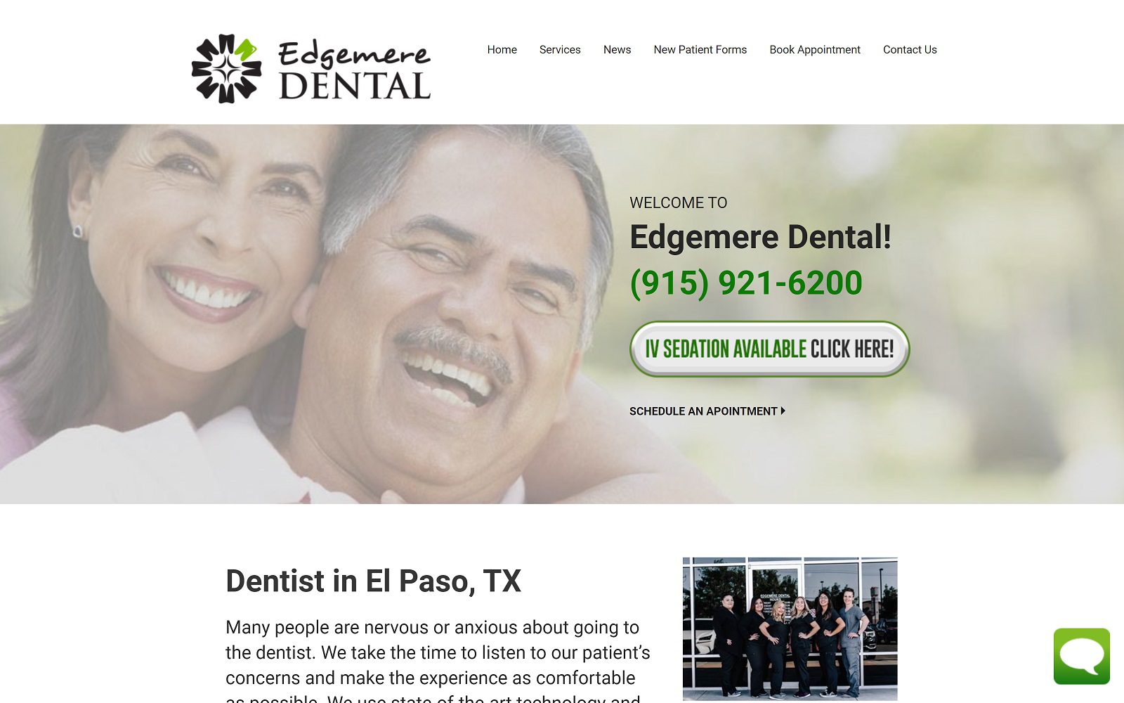 The screenshot of edgemere dental website