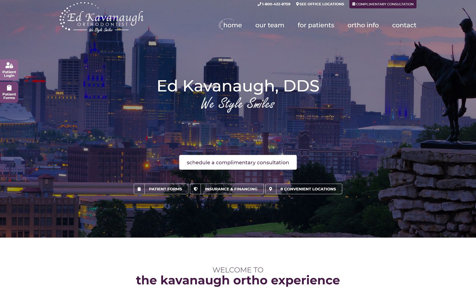 The screenshot of dr ed kavanaugh orthodontist website