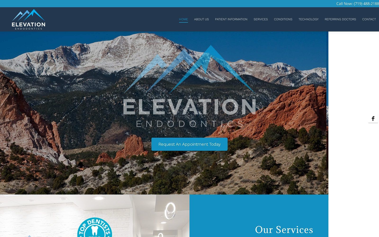 The screenshot of elevation endodontics website