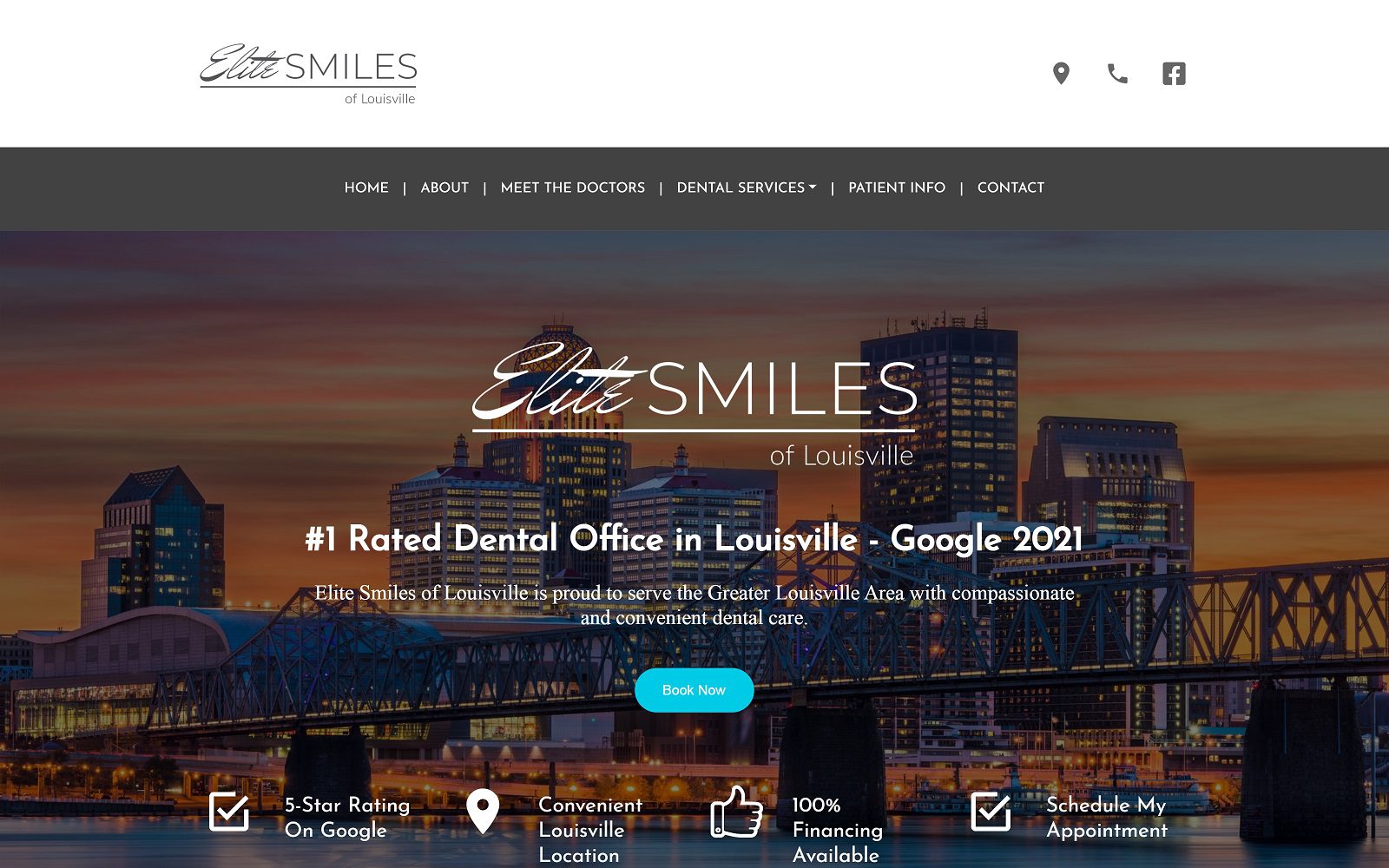 The screenshot of elite smiles of louisville website