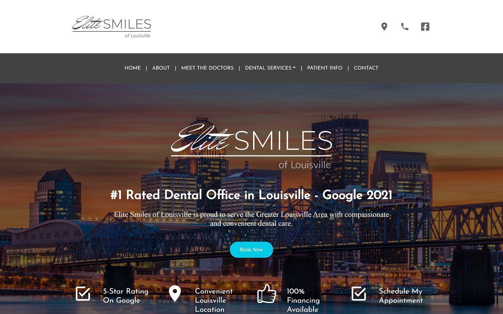 The screenshot of elite smiles of louisville website