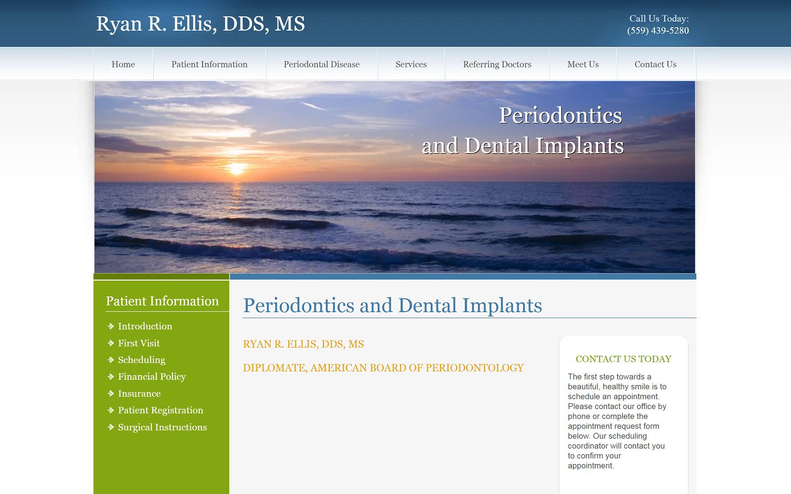 The screenshot of ellis ryan dds website