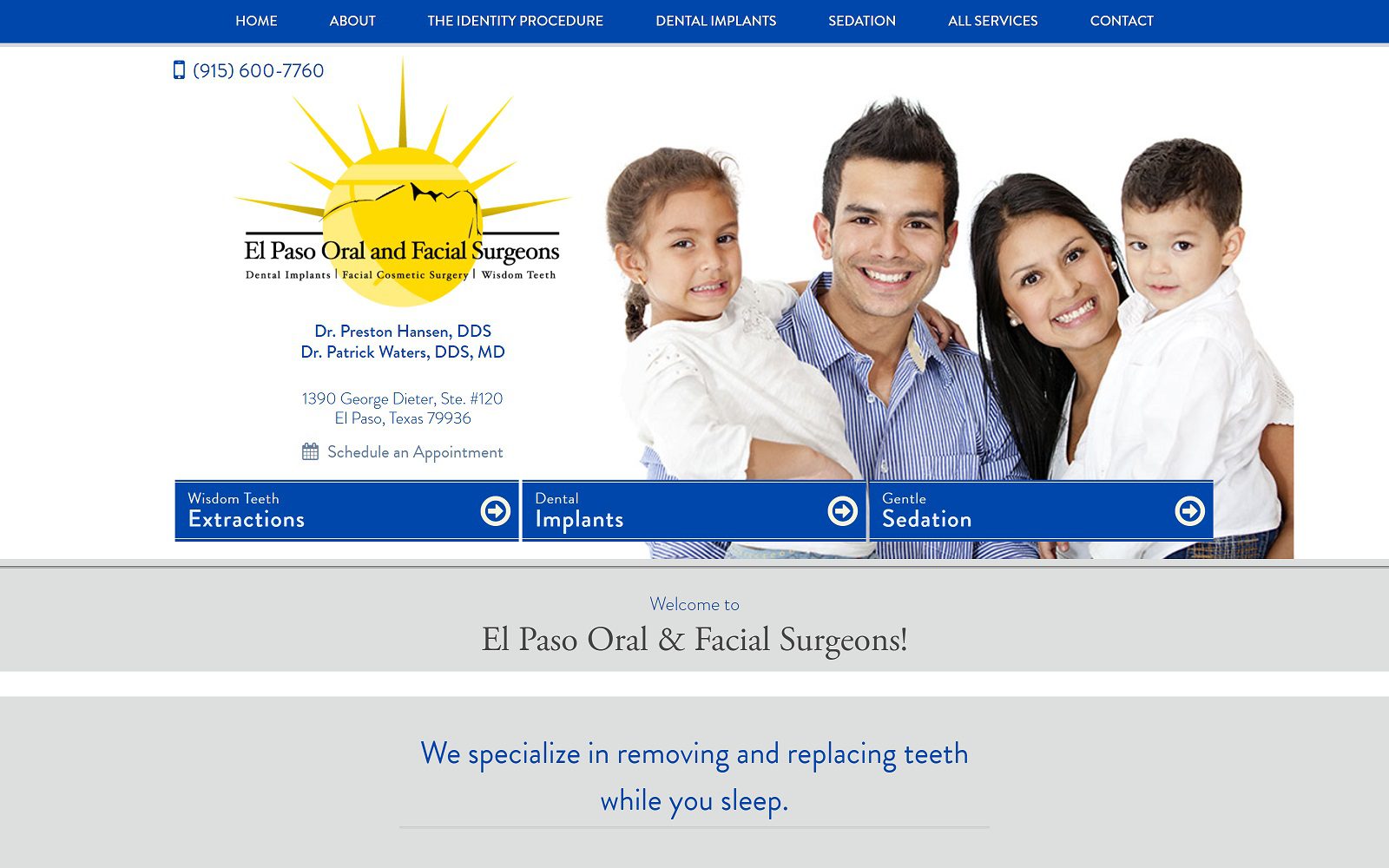 The screenshot of el paso oral & facial surgeons website