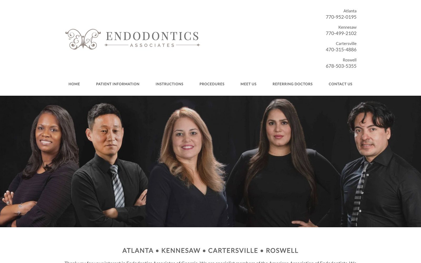 The screenshot of endodontics associates of windy hill website