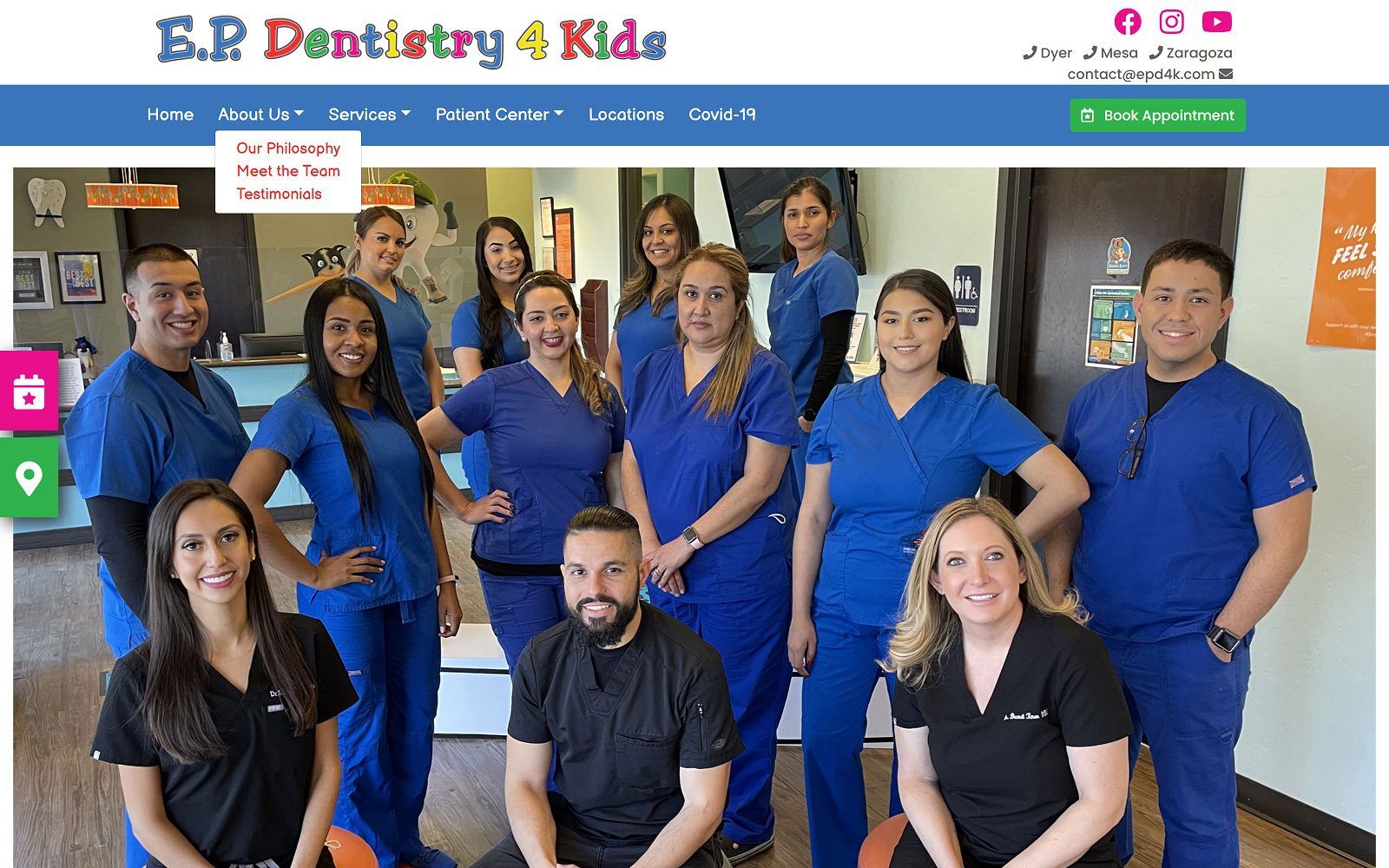 The screenshot of e. P. Dentistry 4 kids - dyer website
