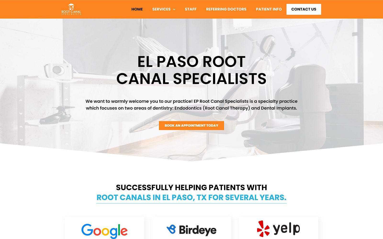 The screenshot of ep root canal specialists website