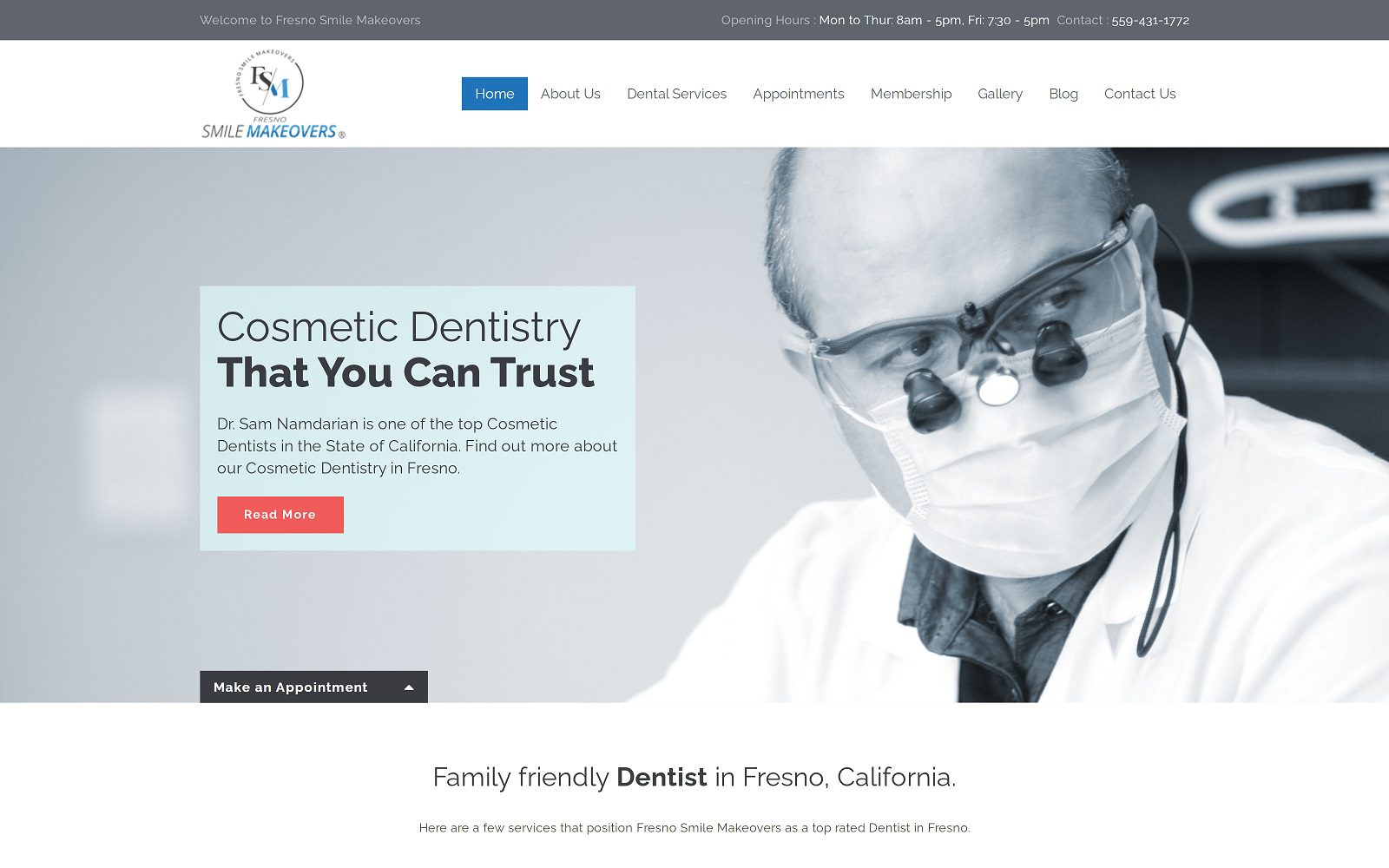 The screenshot of sam namdarian - fresno smile makeovers website