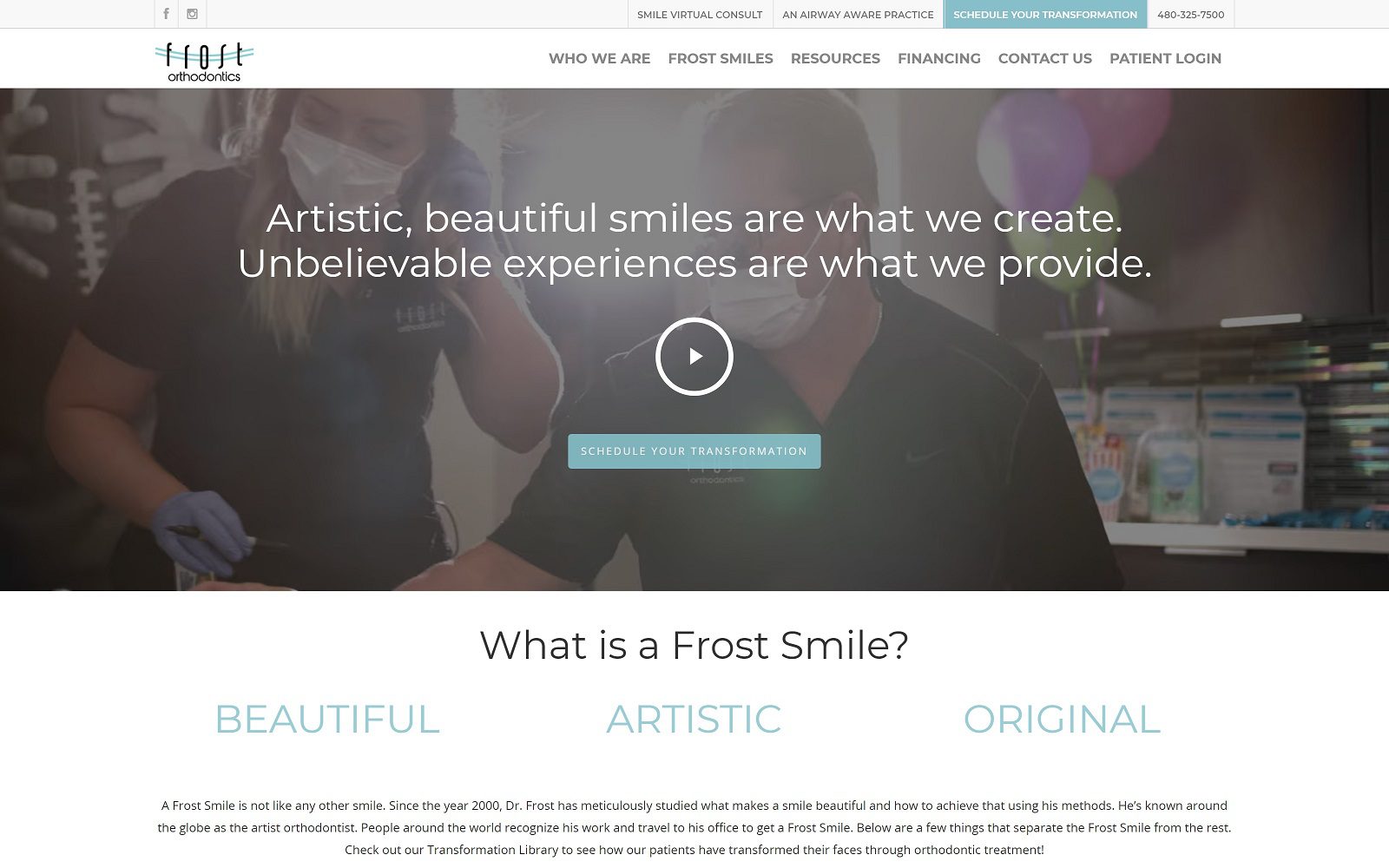 The screenshot of frost orthodontics website