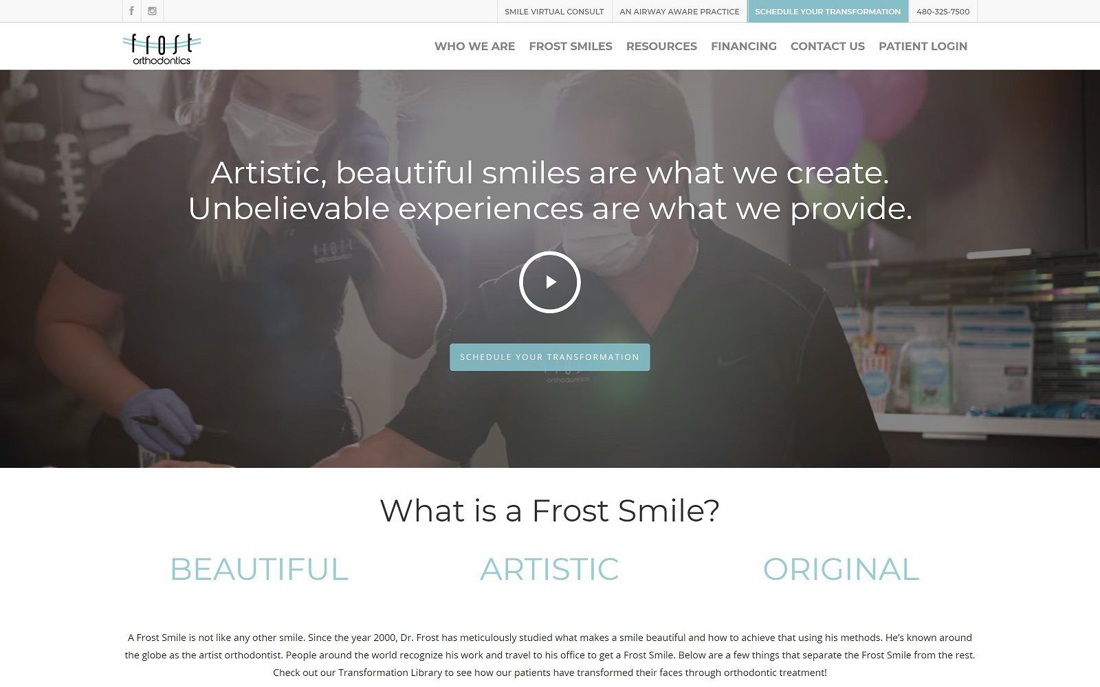 The screenshot of frost orthodontics website