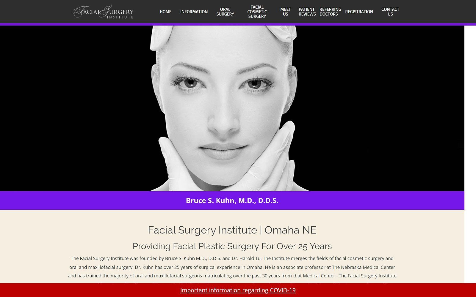 The screenshot of facial surgery institute: dr. Bruce s. Kuhn, md website