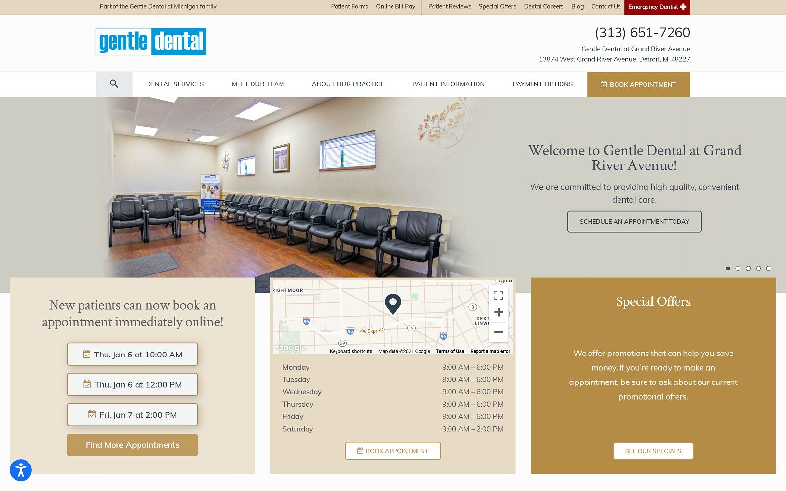 The screenshot of gentle dental at grand river avenue website