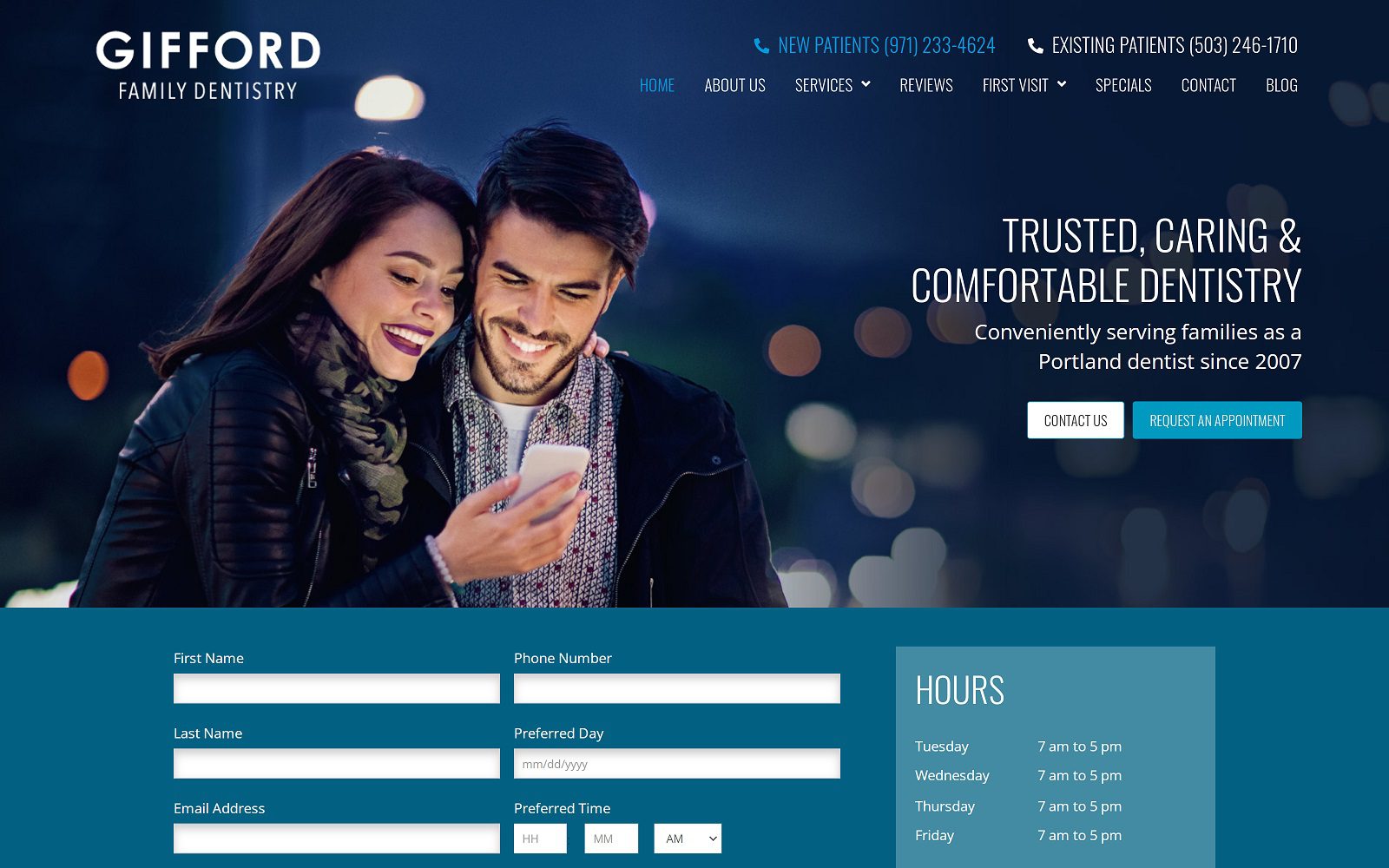 The screenshot of gifford family dentistry website