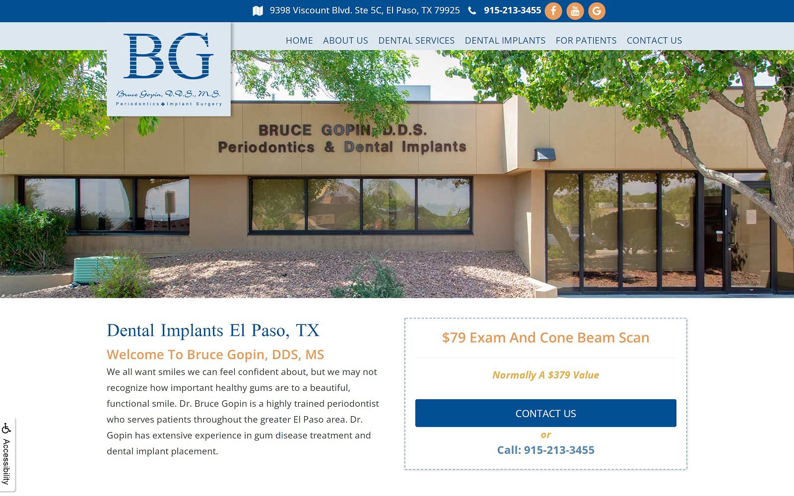 The screenshot of bruce gopin, dds, ms website