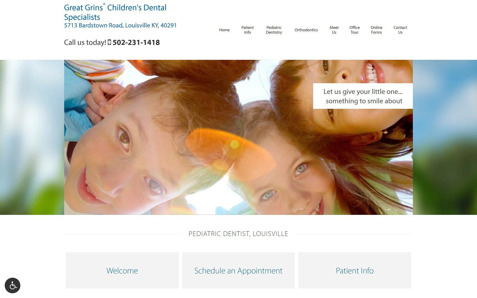 The screenshot of great grins children's dental specialists: keith l. Ray, dmd website