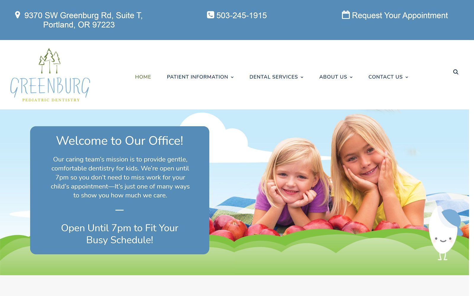 The screenshot of greenburg pediatric dentistry website