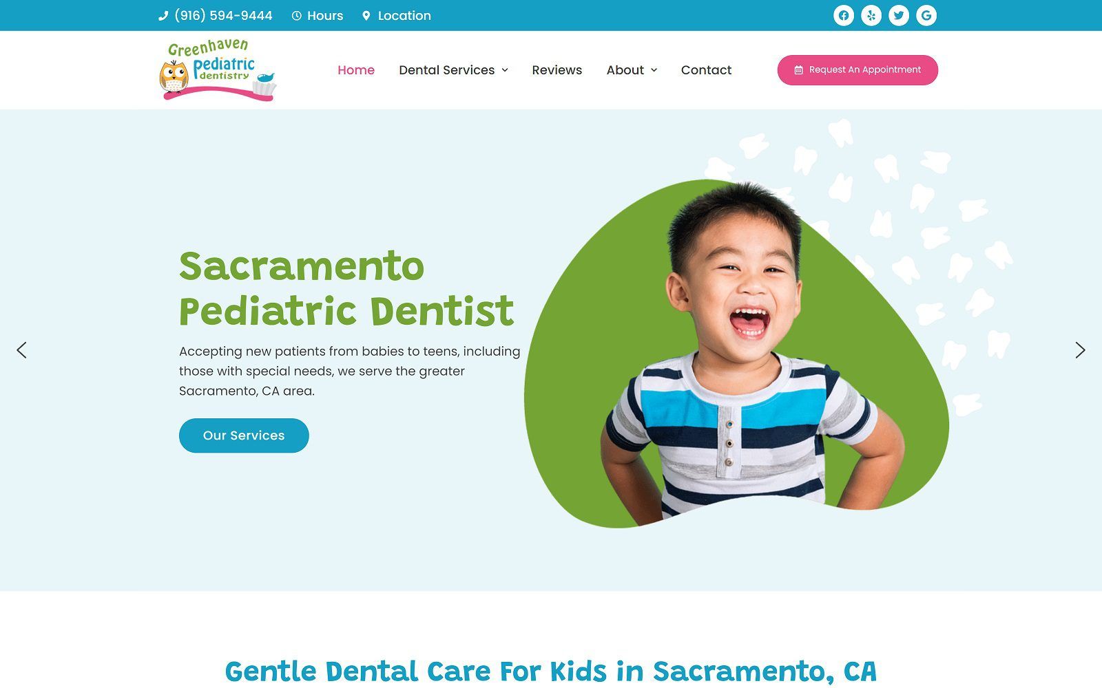 The screenshot greenhaven pediatric dentistry - brenda ho, dds website