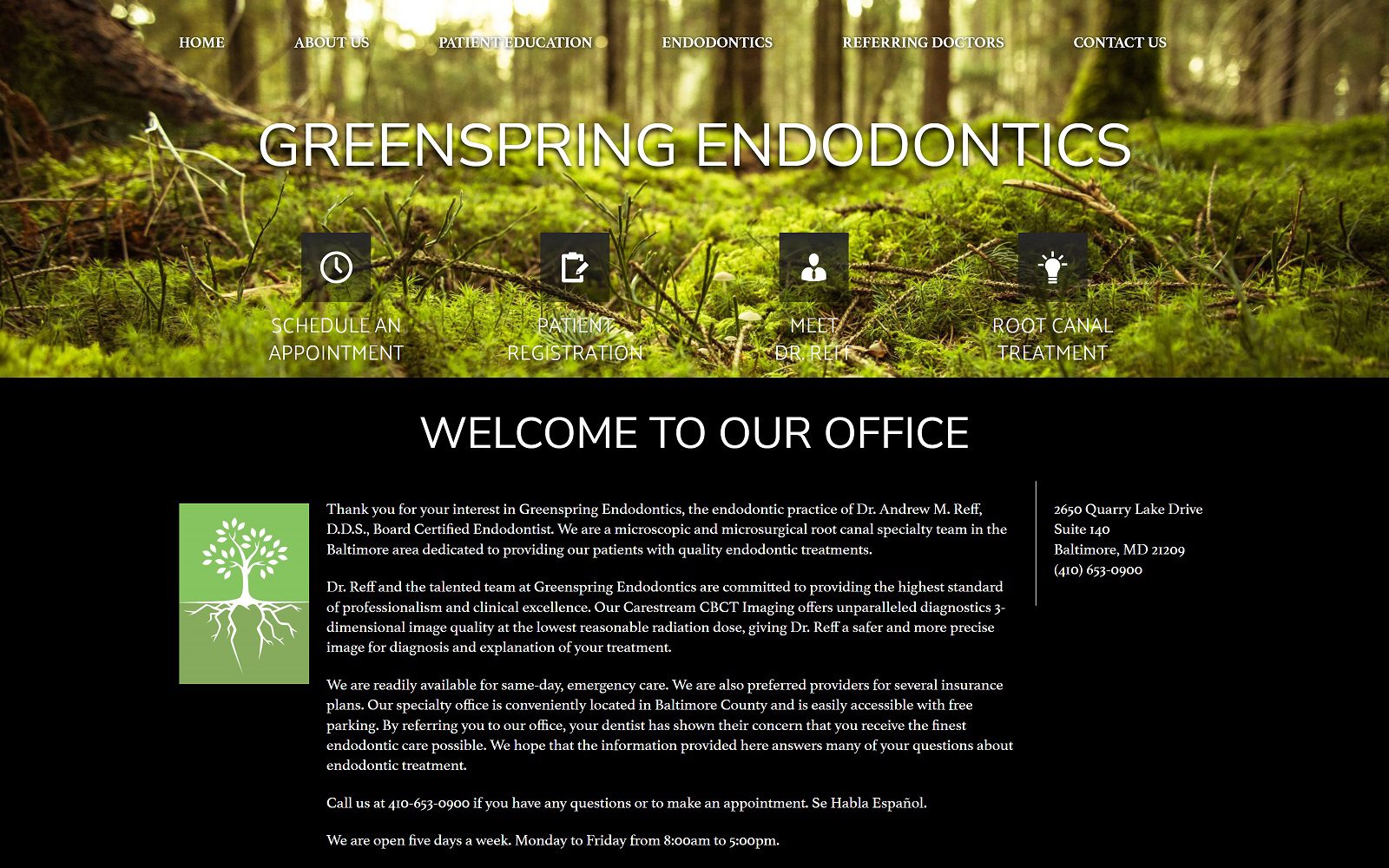 The screenshot of andrew m. Reff, d. D. S. , m. S. - greenspring endodontics llc website