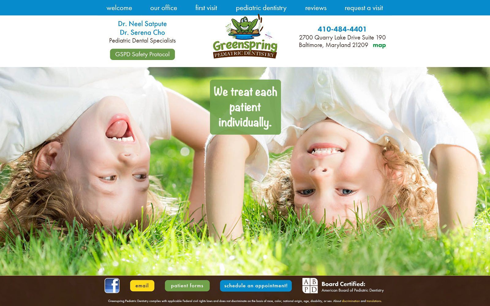 The screenshot of greenspring pediatric dentistry website