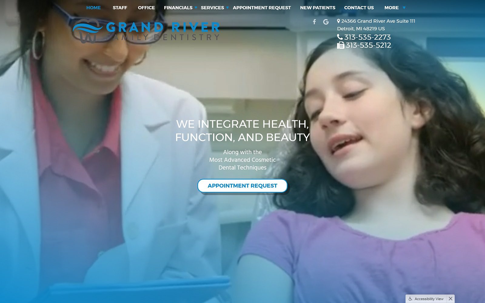 The screenshot of grand river family dentistry website