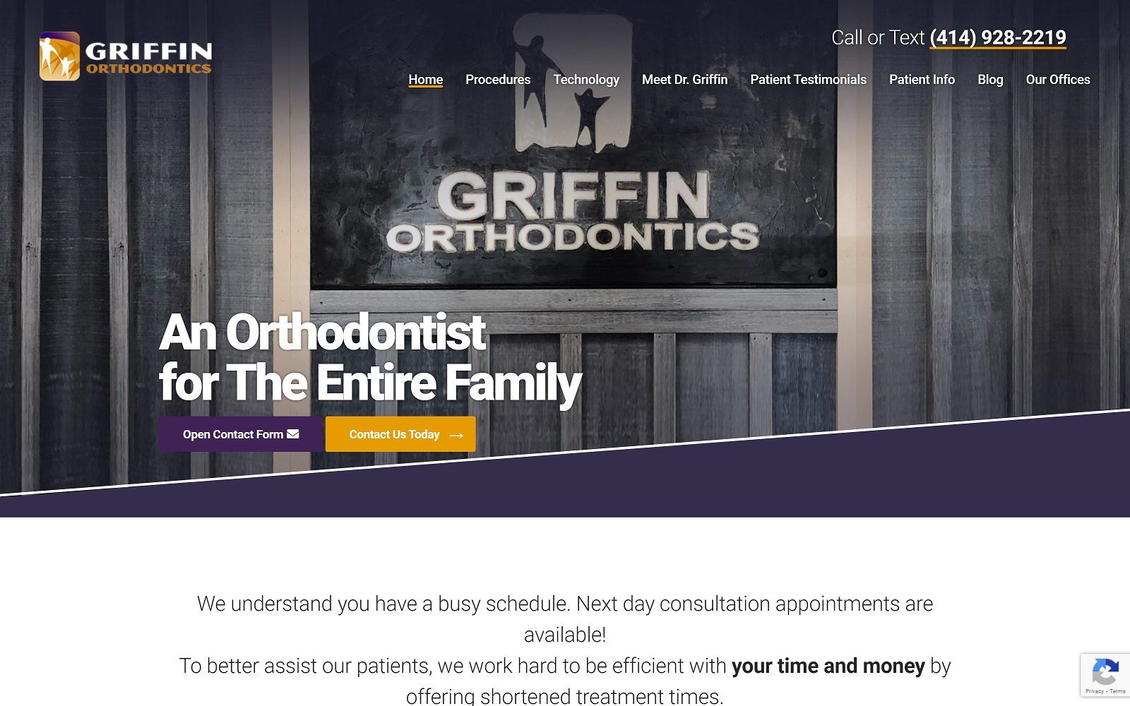 The screenshot of griffin orthodontics website
