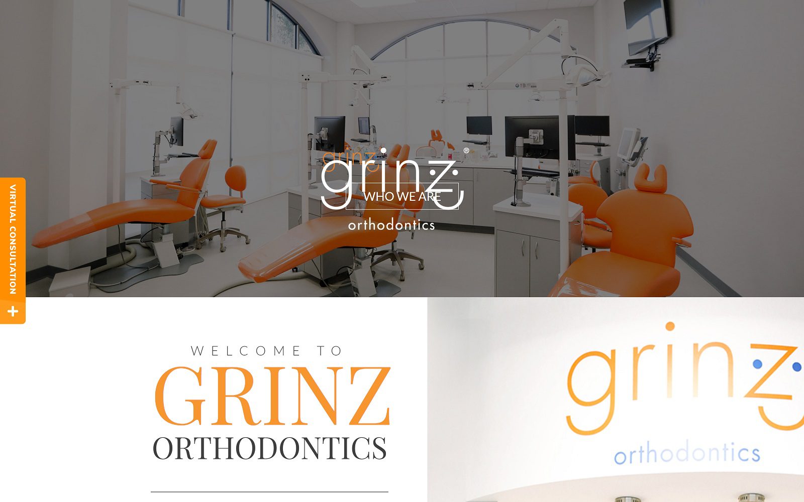 The screenshot of grinz orthodontics website