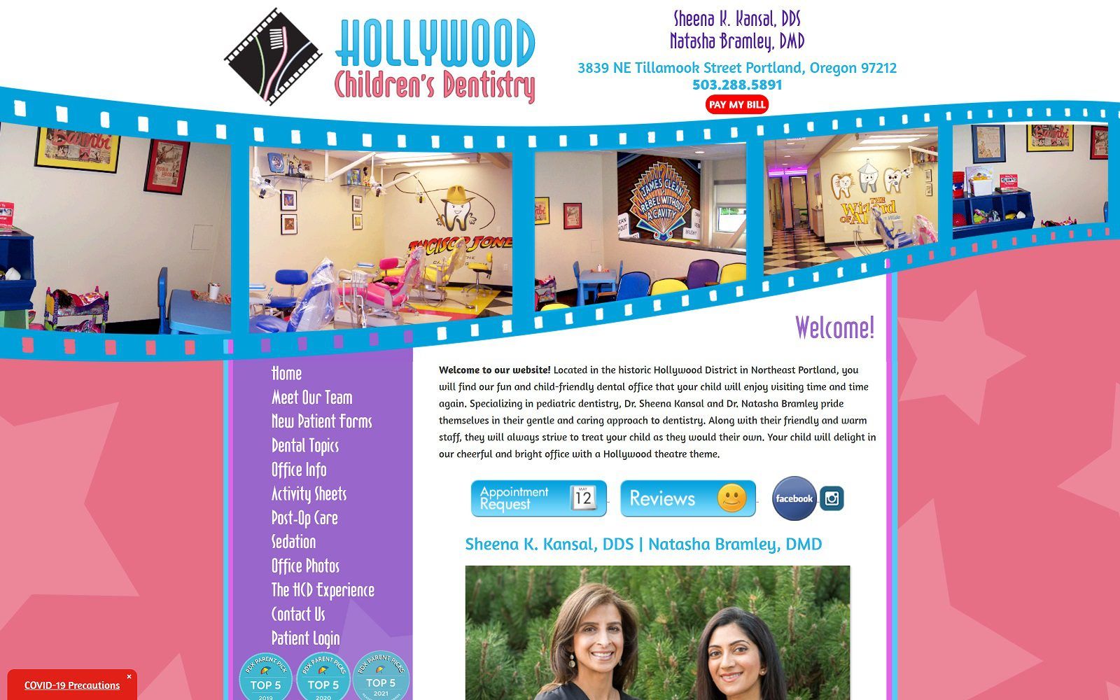 The screenshot of hollywood children's dentistry website