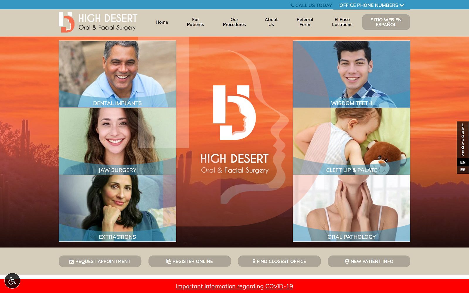 The screenshot of high desert oral & facial surgery website