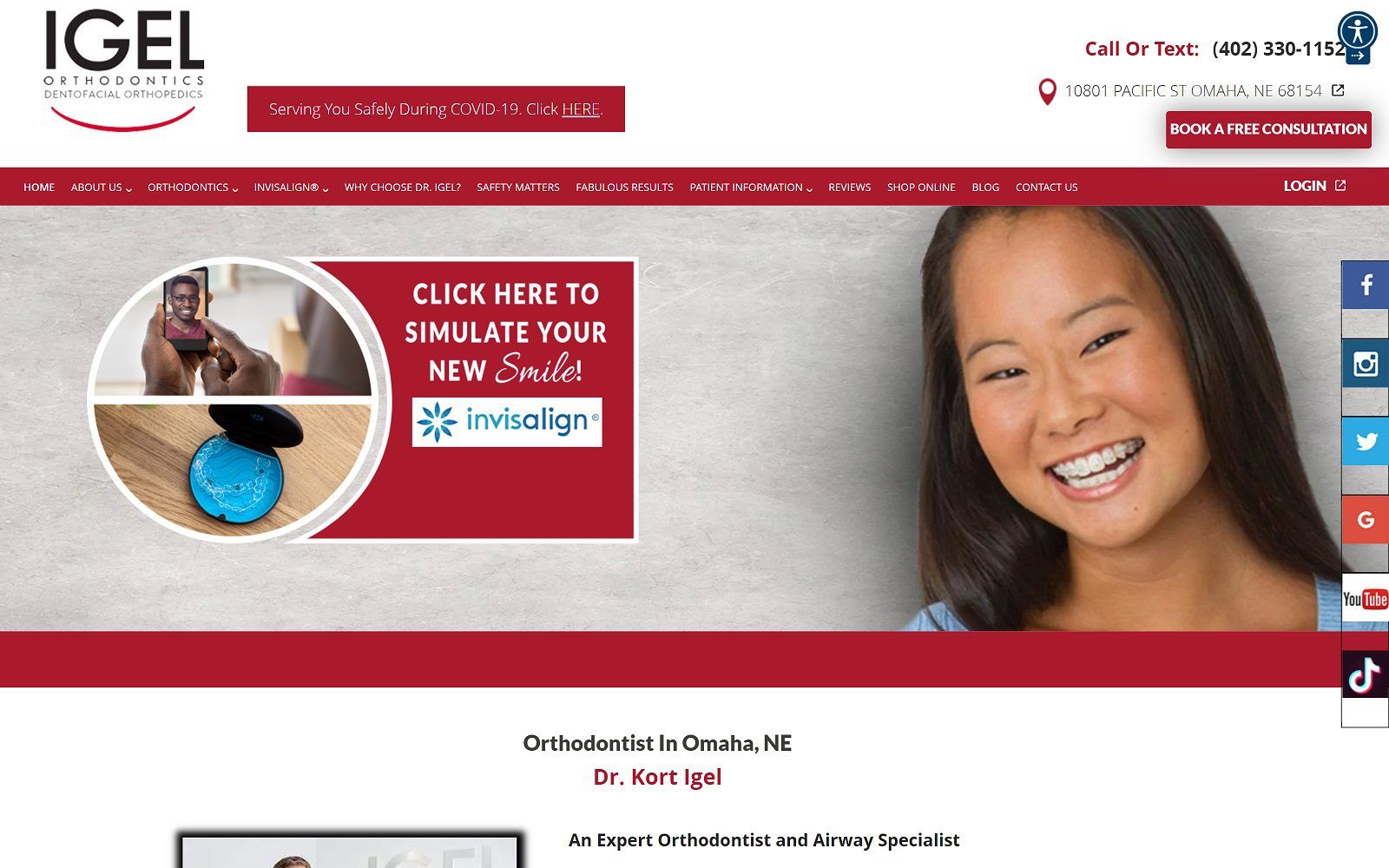 The screenshot of igel orthodontics website