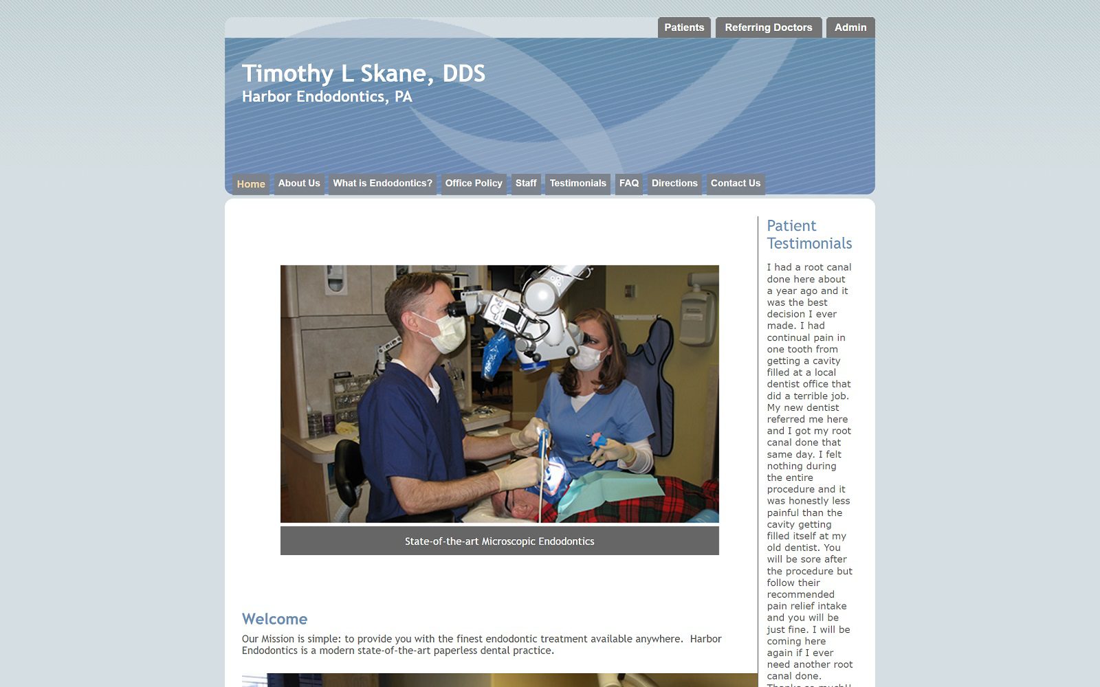 The screenshot of harbor endodontics pa dr. Timothy skane website