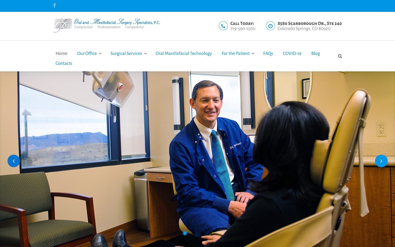The screenshot of oral and maxillofacial surgery specialist p. C. Dr. Ron thoman website