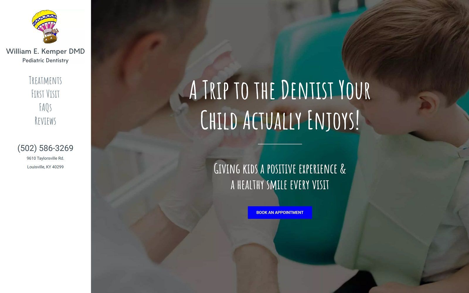 The screenshot of william kemper pediatric dentistry website