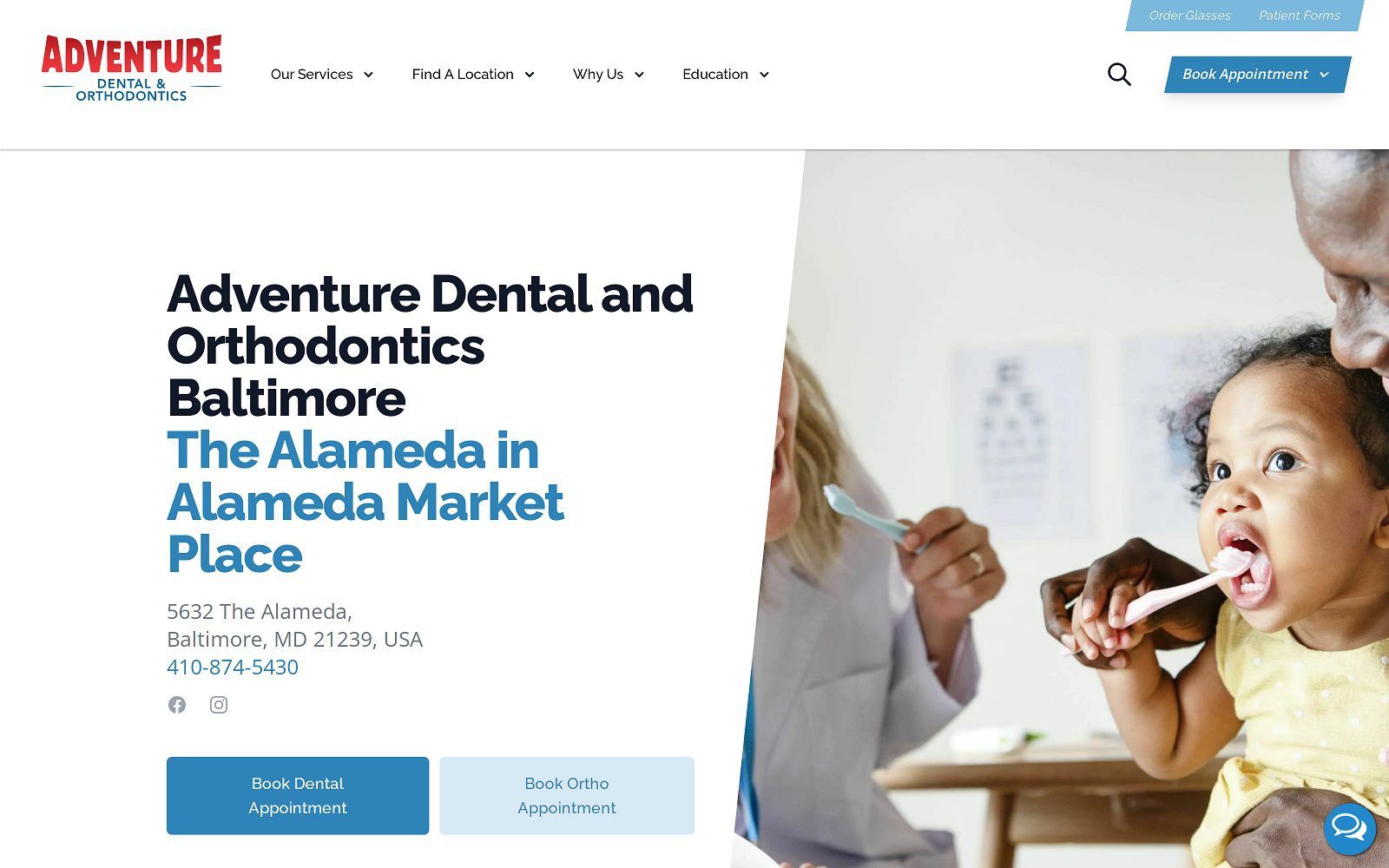 The screenshot of adventure dental & orthodontics website