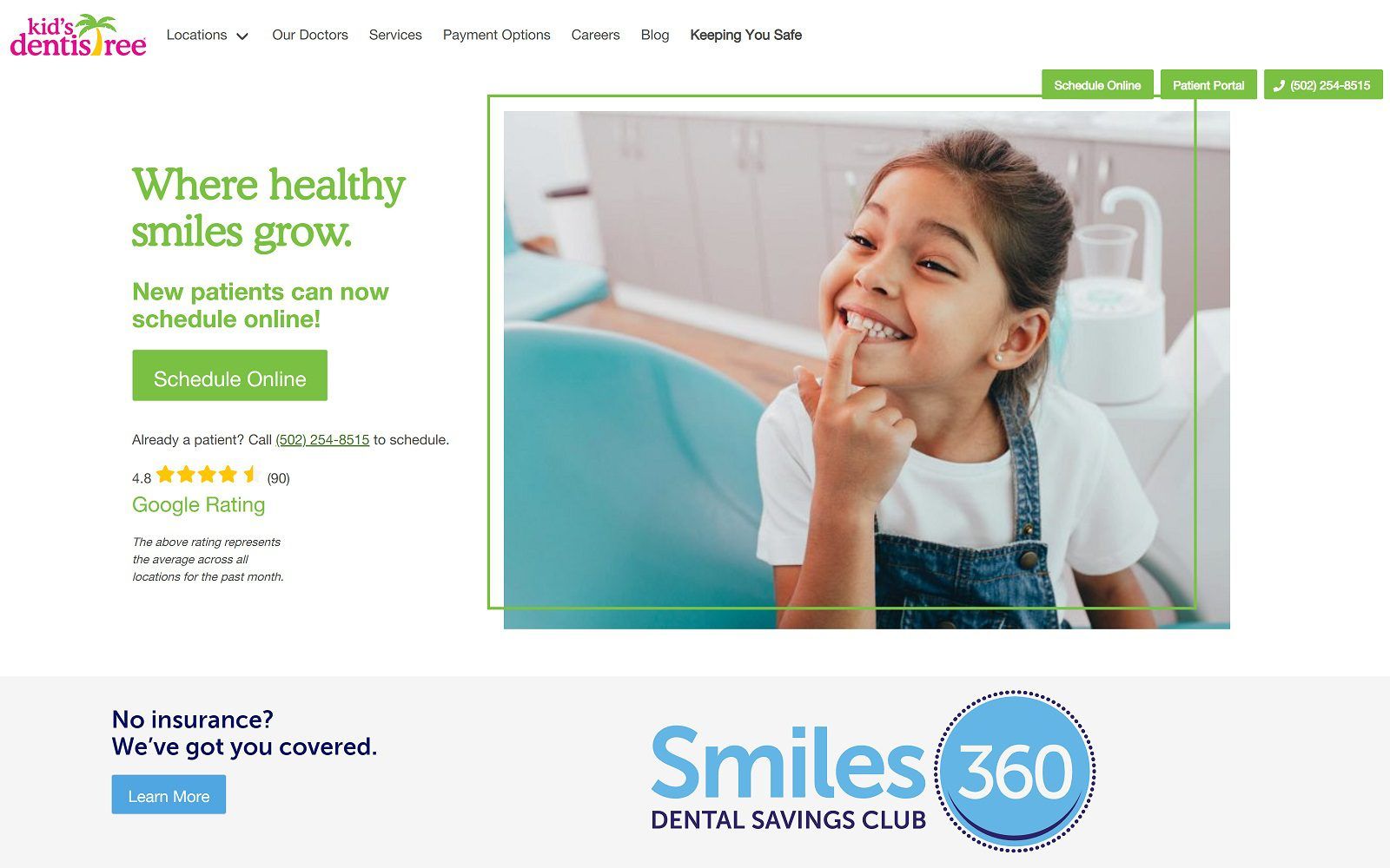 The screenshot of kid’s dentistree outer loop website