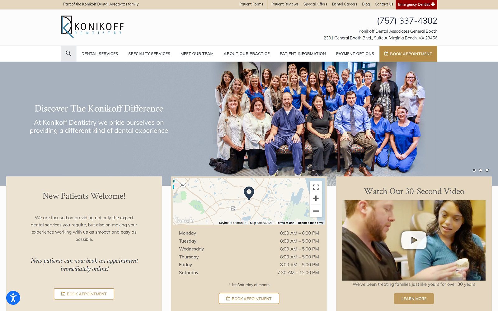 The screenshot of konikoff dental associates general booth website