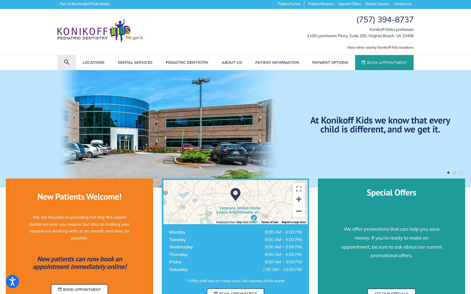 The screenshot of konikoff kids lynnhaven website