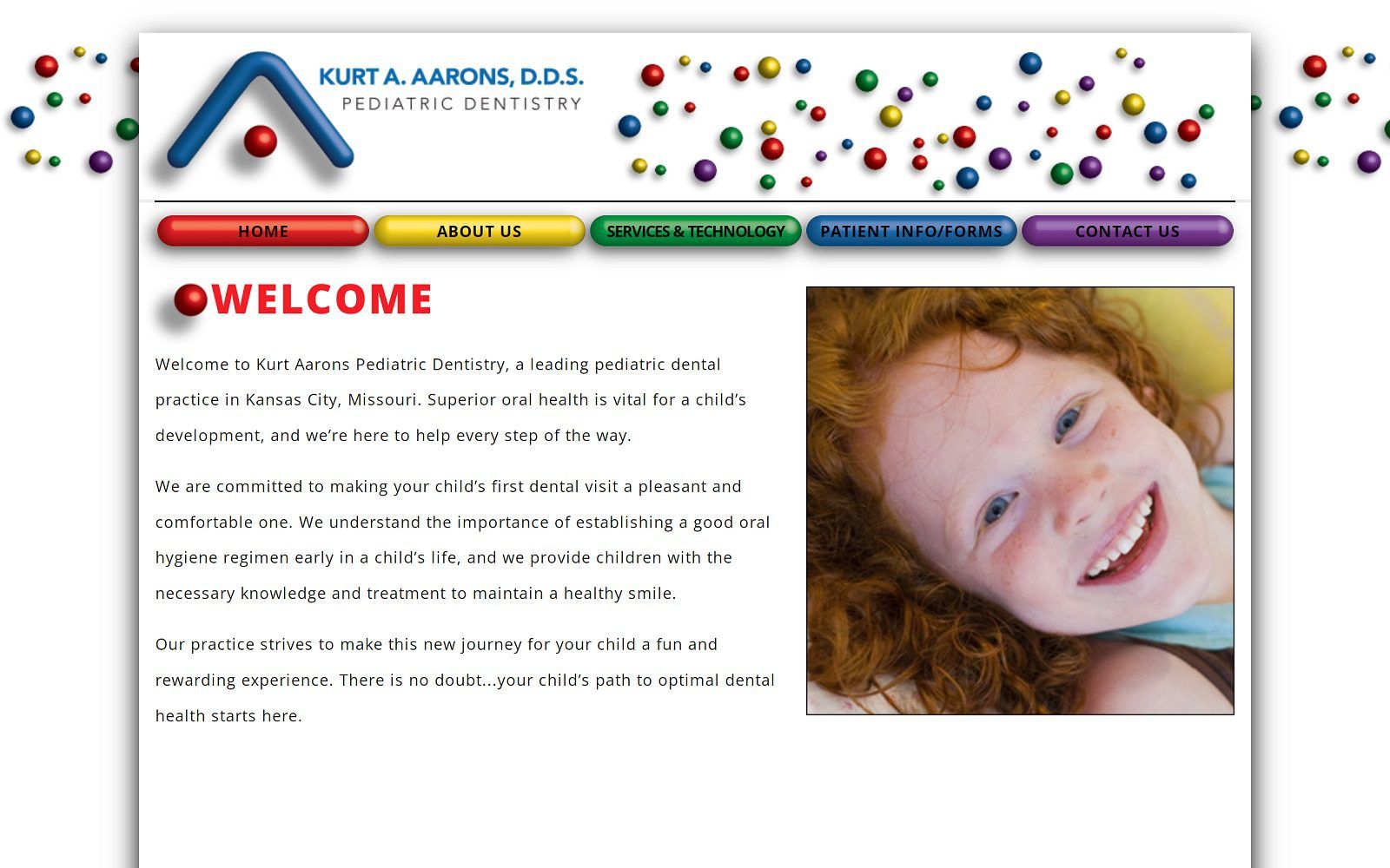 The screenshot of pediatric dentistry: aarons kurt a dds website