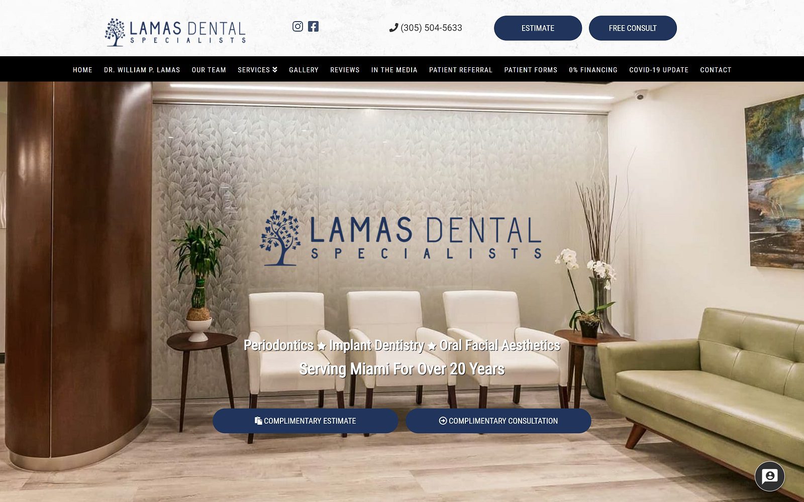 The screenshot of william p. Lamas, dmd - periodontics & dental implants website