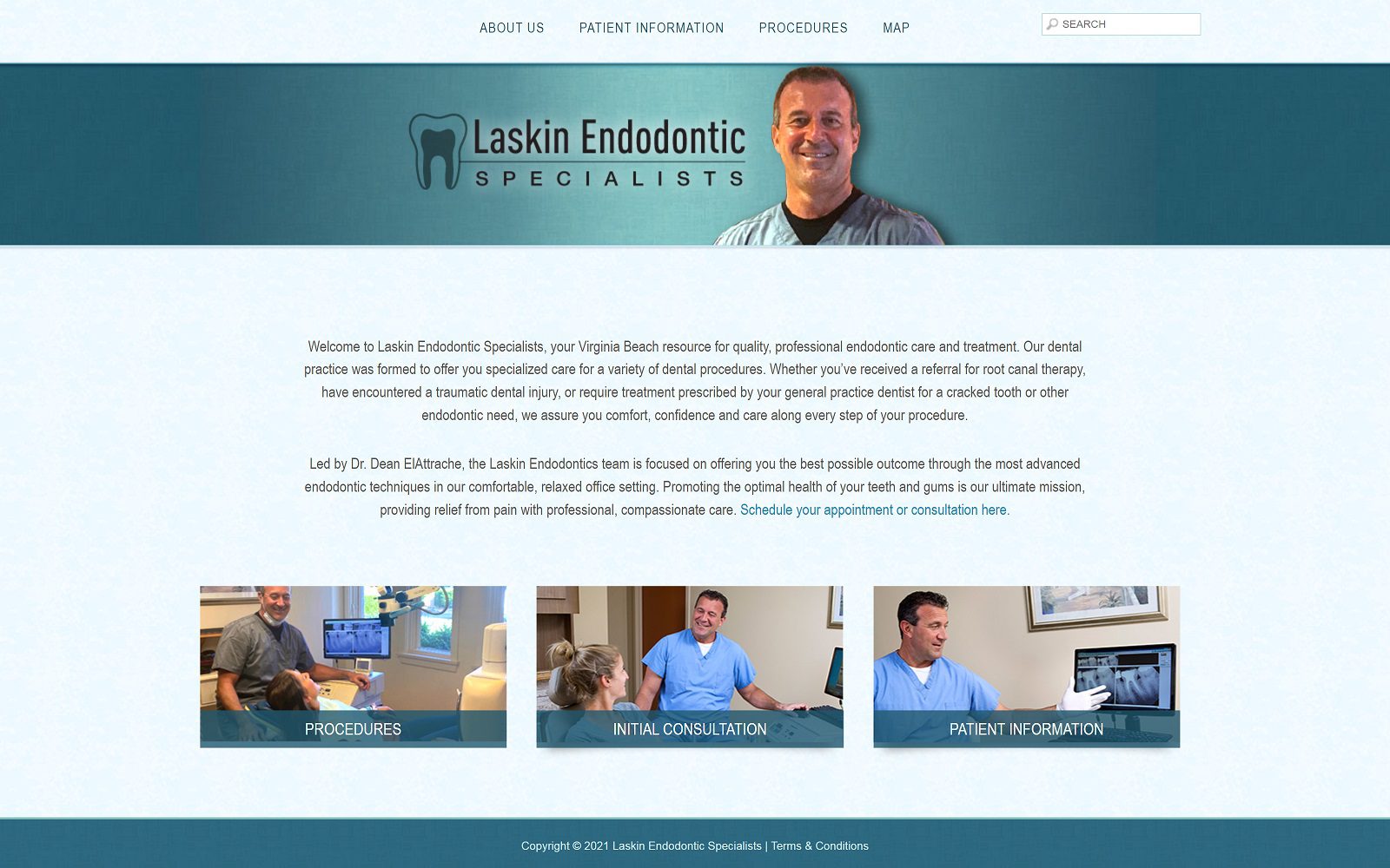 The screenshot of dr. Dean elattrache, dmd website