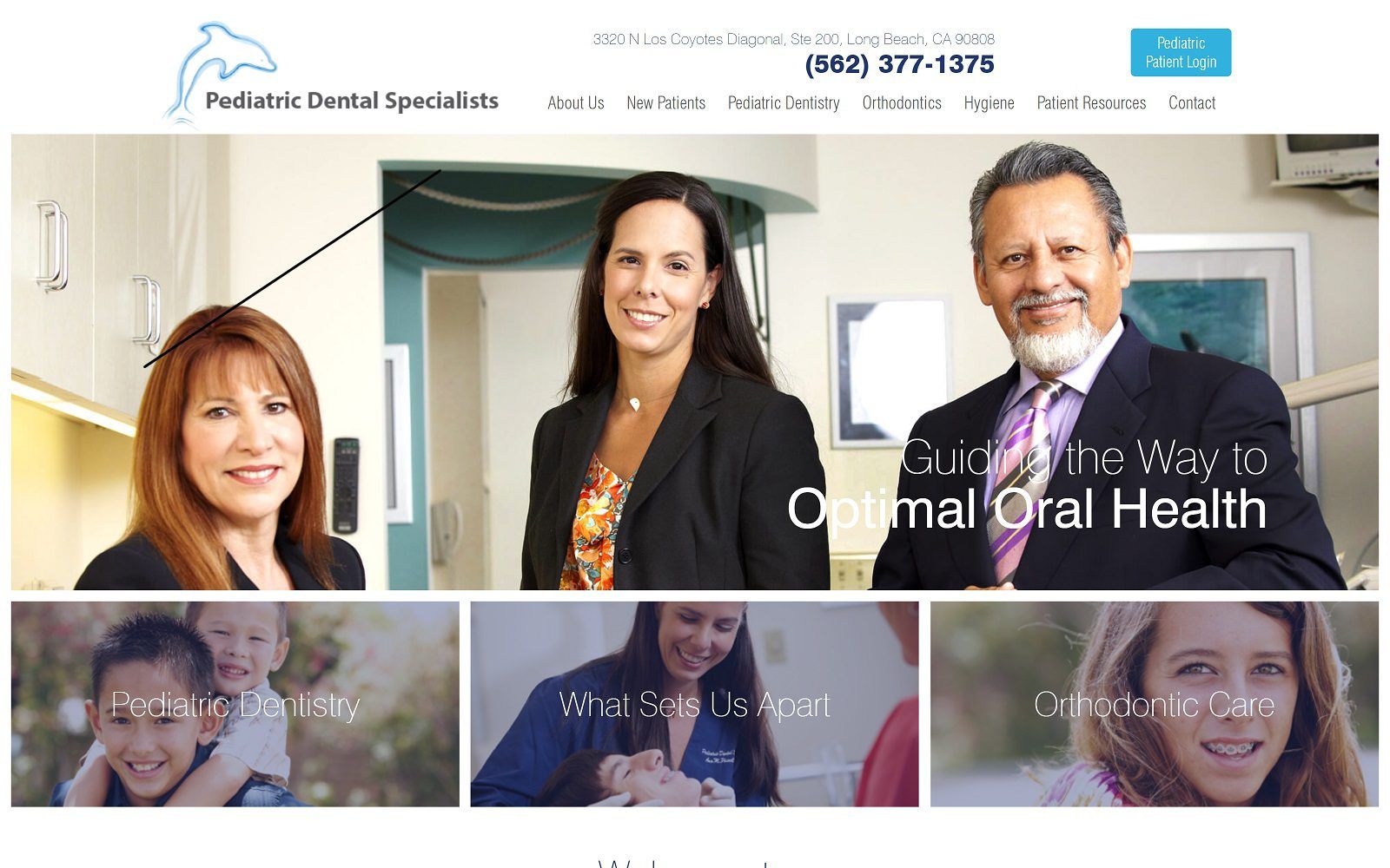 The screenshot of pediatric dental specialists website