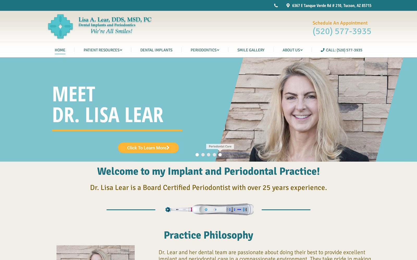 The screenshot of dr. Lisa lear website