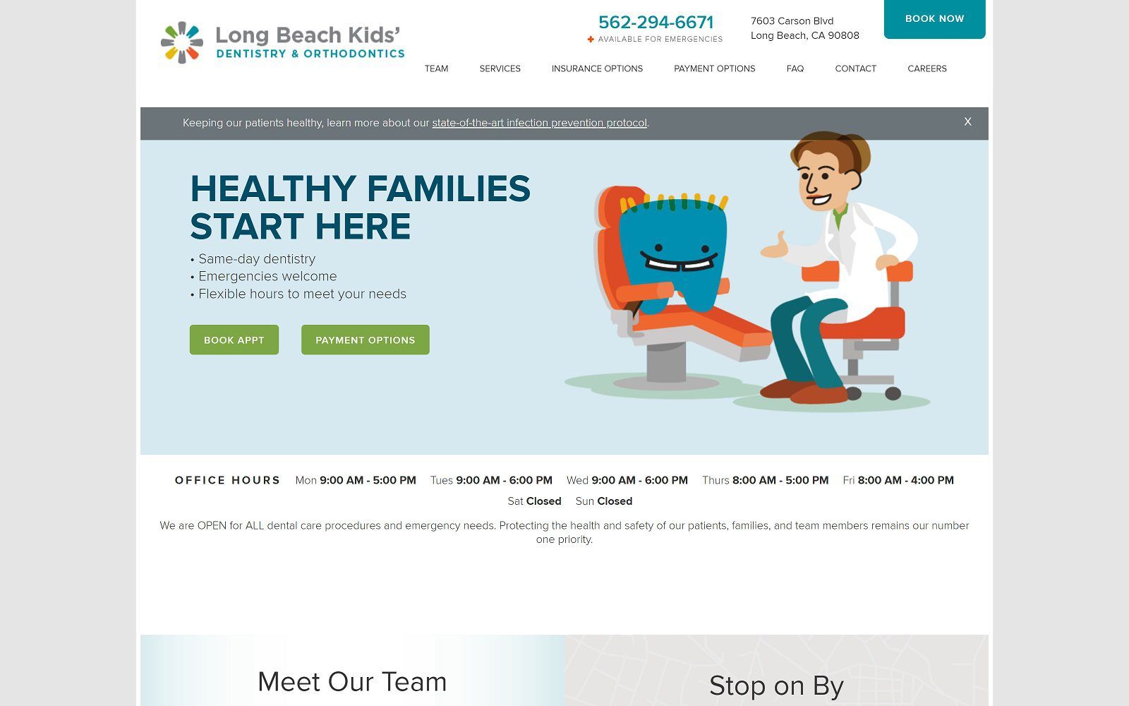 The screenshot of long beach kids' dentistry and orthodontics website