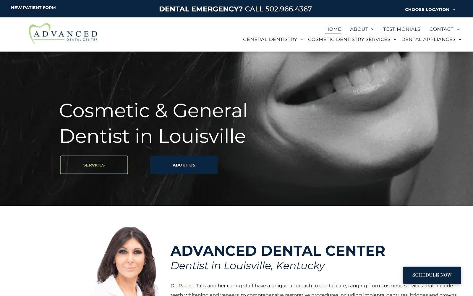 The screenshot of advanced dental center website